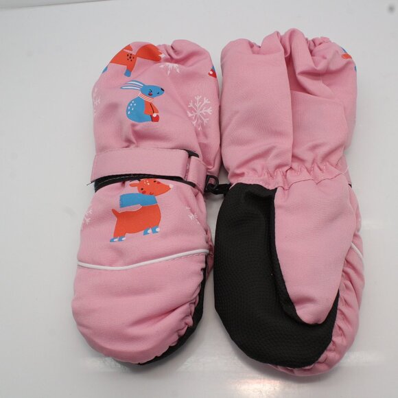 Kids/Toddler Winter Gauntlet Mittens Pink With Cute Animals Size Small 4.5" Hand - Picture 1 of 3
